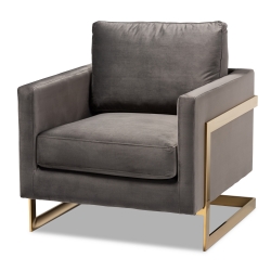 Baxton Studio Matteo Glam and Luxe Grey Velvet Fabric Upholstered Gold Finished Armchair